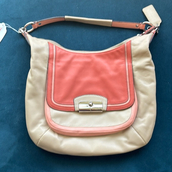 Coach Handbags - Coach Coral and Beige Shoulder Bag